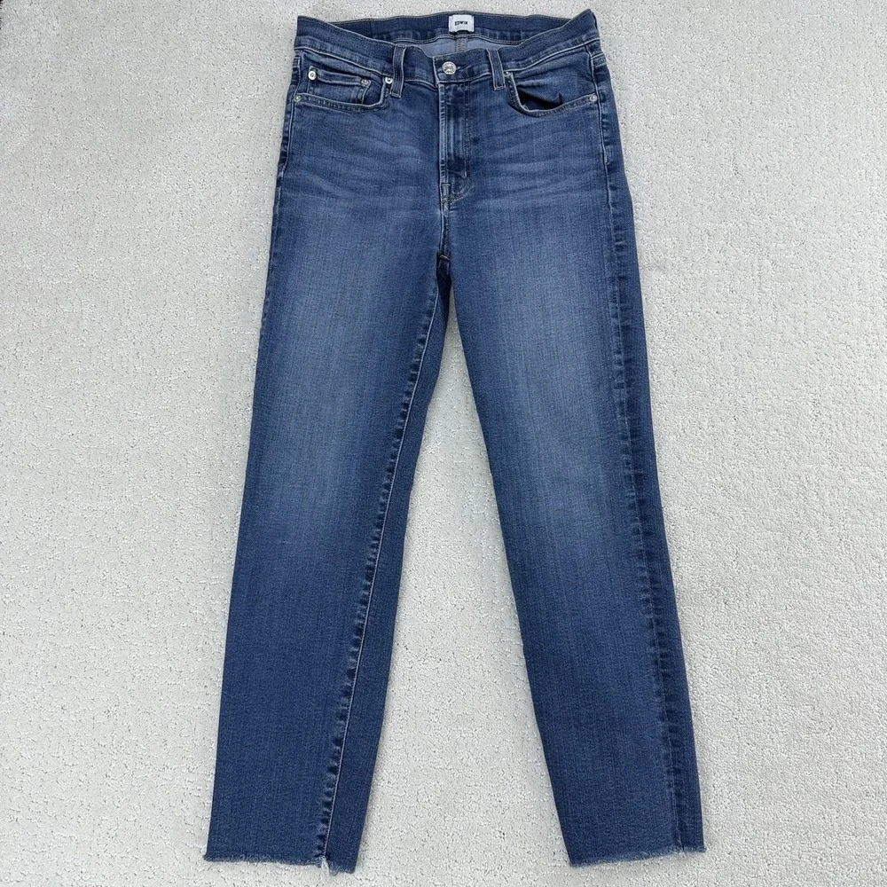 Edwin‎ Womens Slim Straight Jeans 29X25 Blue Raw Hem Stretch $180